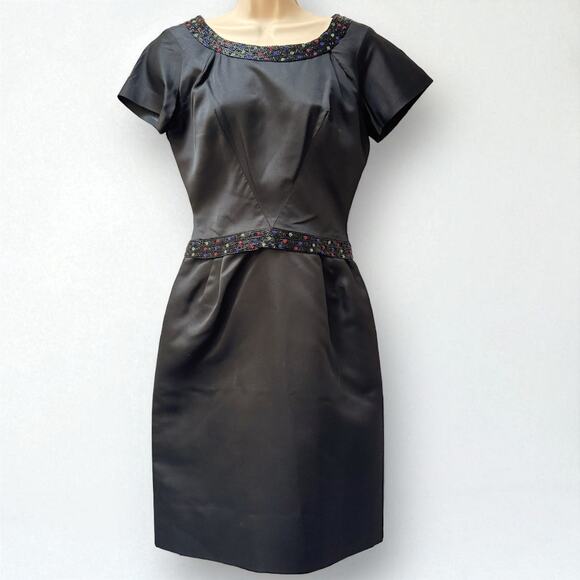 Vintage 1960s Black Beaded Silk Dress | 32 Bust 28 Waist 40 Hips | Damage Noted - Picture 1 of 16